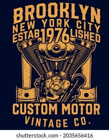 Fully editable vector illustration (Editable AI) and EPS outline of Brooklyn Custom Motor T shirt Design, an image suitable for t-shirt graphic, poster or print design, the package contains: 4500×5400