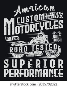 Fully editable vector illustration (Editable AI) and EPS outline of American Custom Motorcycles T shirt, an image suitable for t-shirt graphic, poster or print design, the package contains: 4500×5400 
