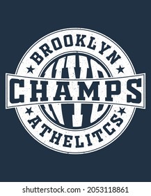 Fully editable vector illustration (Editable AI) and EPS outline Brooklyn Athletics Champs Vintage T-Shirt Design an image suitable for t-shirt graphic, poster or print design, the package 4500x5400px