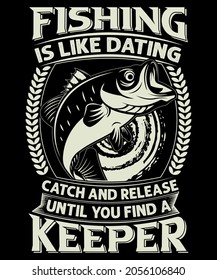 Fully editable vector illustration (Editable AI) and EPS outline Fishing Catch and Release T Shirt Design an image suitable for t-shirt graphic, poster or print design