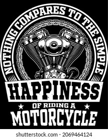 Fully editable vector illustration (Editable AI) and EPS outline Happiness Riding Motorcycle Vintage T-shirt Design an image suitable for t-shirt graphic, poster or print design, package is 4500x5400