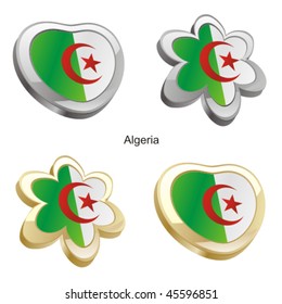 fully editable vector illustration of algeria flag in heart and flower shape