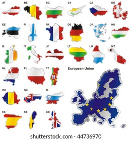 fully editable vector illustration of all twenty-seven Member States of the European Union in map shape