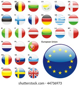 fully editable vector illustration of all twentyseven Member States of the European Union in web button shape