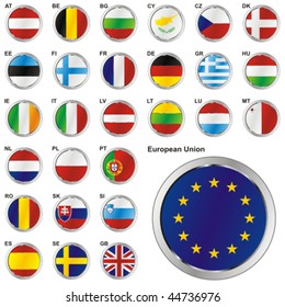 fully editable vector illustration of all twentyseven Member States of the European Union in web button shape