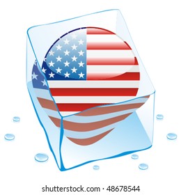 fully editable vector illustration of america button flag frozen in ice cube