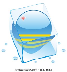 fully editable vector illustration of aruba button flag frozen in ice cube