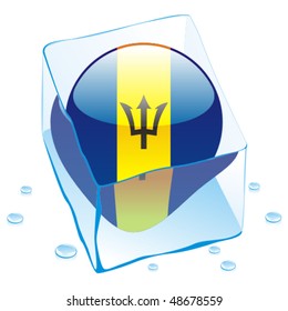fully editable vector illustration of barbados button flag frozen in ice cube