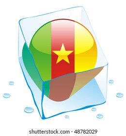 fully editable vector illustration of cameroon button flag frozen in ice cube