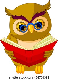 Fully Editable Vector Illustration Of A Cartoon Wise Owl.