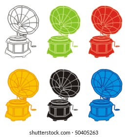 fully editable vector illustration of colored gramophones