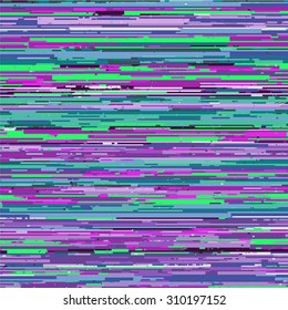 A fully editable vector illustration of a colorful purple and green glitch art background. 