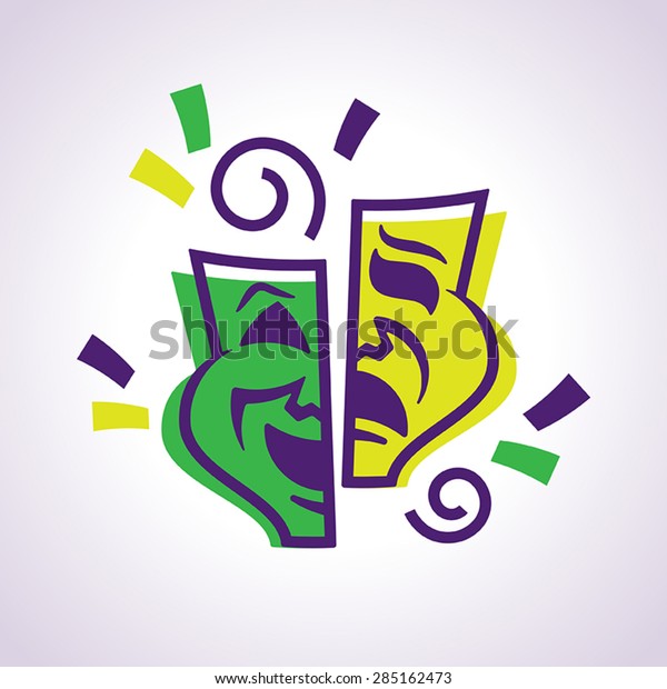 Fully editable vector illustration of the comedy\
and tragedy masks. Perfect for celebrating Mardi Gras New Orleans\
style.