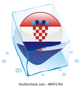 fully editable vector illustration of croatia button flag frozen in ice cube