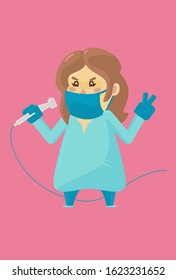 Fully editable vector illustration of a dental surgeon ready to clean the dental cavities of her patients