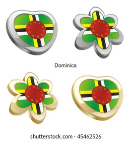 fully editable vector illustration of dominica flag in heart and flower shape