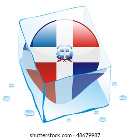fully editable vector illustration of dominican republic button flag frozen in ice cube
