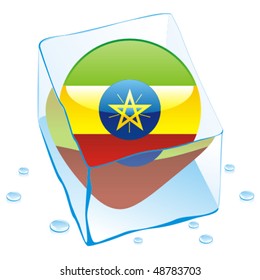 fully editable vector illustration of ethiopia button flag frozen in ice cube