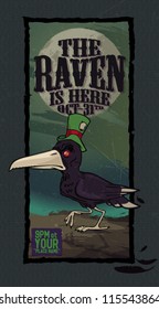 Fully editable vector illustration of  evil raven walking on haunted grounds