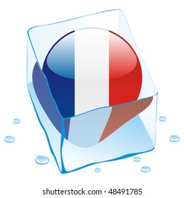 fully editable vector illustration of france button flag frozen in ice cube