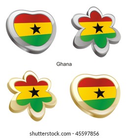 fully editable vector illustration of ghana flag in heart and flower shape