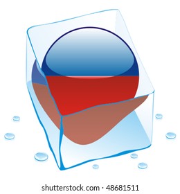 fully editable vector illustration of haiti button flag frozen in ice cube