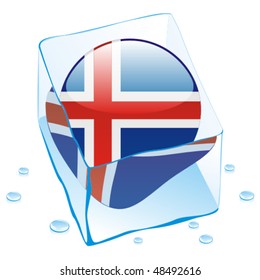 fully editable vector illustration of iceland button flag frozen in ice cube