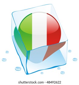 fully editable vector illustration of italy button flag frozen in ice cube