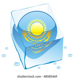 fully editable vector illustration of kazakhstan button flag frozen in ice cube