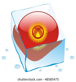 fully editable vector illustration of kyrgyzstan button flag frozen in ice cube