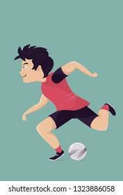 Fully editable vector illustration of a male soccer player running ready to kick the ball