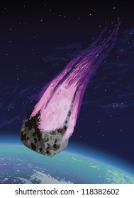 Fully editable vector illustration of an meteor, asteroid entering Earth's atmosphere