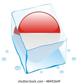fully editable vector illustration of monaco button flag frozen in ice cube