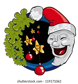 Fully editable vector illustration of a moon smiling