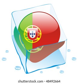 fully editable vector illustration of portugal button flag frozen in ice cube