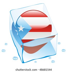 fully editable vector illustration of puerto rico button flag frozen in ice cube
