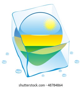 fully editable vector illustration of rwanda button flag frozen in ice cube