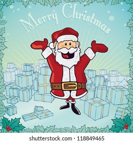 Fully editable vector illustration of Santa Claus and his presents, wishing You Merry Christmas