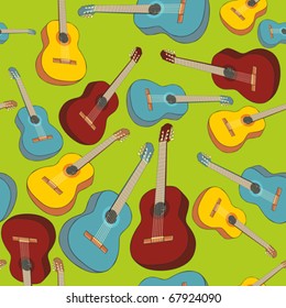 fully editable vector illustration seamless pattern isolated guitars