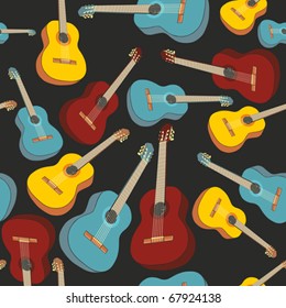 fully editable vector illustration seamless pattern isolated guitars