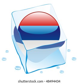 fully editable vector illustration of serbia  button flag frozen in ice cube