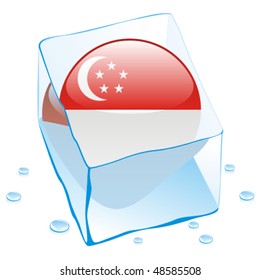 fully editable vector illustration of singapore button flag frozen in ice cube