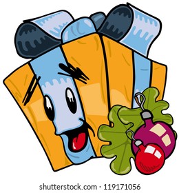Fully editable vector illustration of a smiling gift