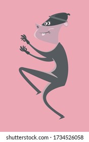 Fully Editable Vector Illustration Of A Sneaky Thief Walking On Tiptoes