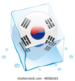 fully editable vector illustration of south korea button flag frozen in ice cube