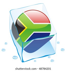 fully editable vector illustration of south africa button flag frozen in ice cube
