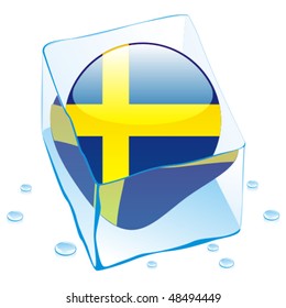 fully editable vector illustration of sweden button flag frozen in ice cube