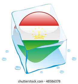 fully editable vector illustration of tajikistan button flag frozen in ice cube