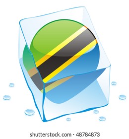 fully editable vector illustration of tanzania button flag frozen in ice cube