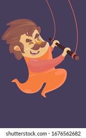 Fully editable vector illustration of a trapeze artist performing his act